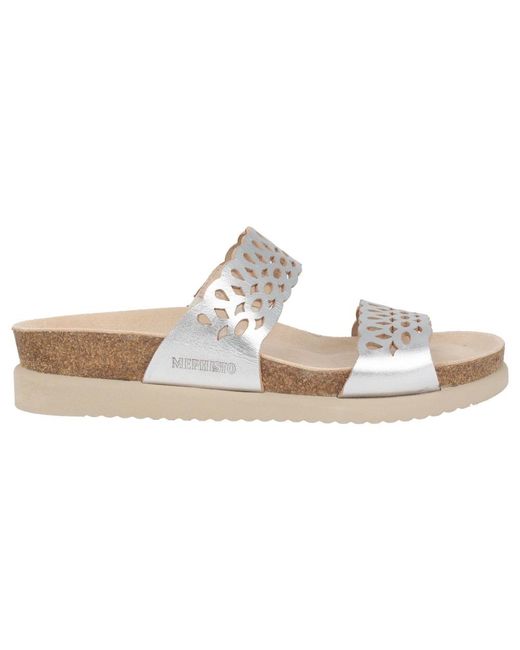 Mephisto Schoenen ,Grijs ,Leer Geperforeerde Leren Sandaal Met Open Teen in het White