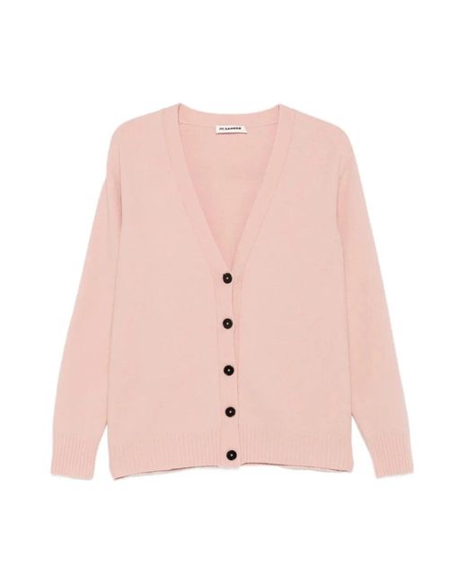 Jil Sander Truien & Vesten ,Paars ,Wol Lichtgewicht Wollen Cardigan Met V-Hals in het Pink