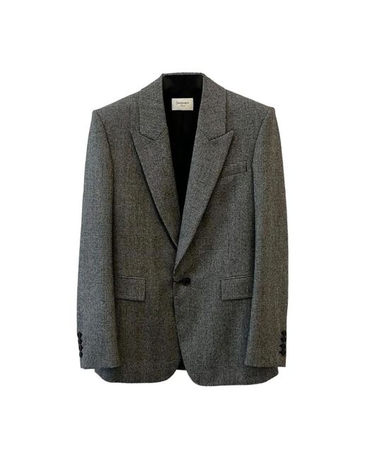 Saint Laurent Jassen ,Grijs ,Wol Prince Of Wales Wollen Flanellen Jas in het Black voor heren