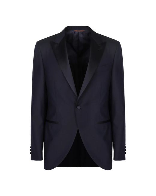 Canali Kostuums ,Blauw ,Wol Wollen Pak Met Satijnen Reverskraag in het Blue voor heren