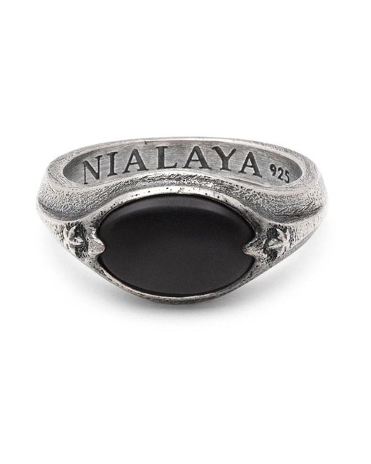 Nialaya Vintage sterling silber onyx siegelring in Gray für Herren