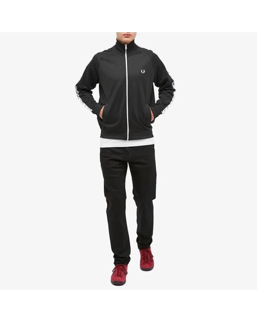 Fred Perry Hoodies & Sweatvesten ,Zwart ,Katoen Retro Style Taped Track Jacket in het Black voor heren