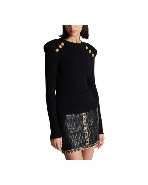 Balmain Black Feiner Strickpullover mit 6 Knöpfen