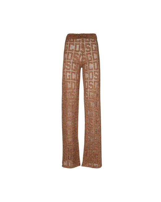 Gcds Broeken ,Oranje ,Polyester Metallic Elastische Gebreide Broek in het Brown