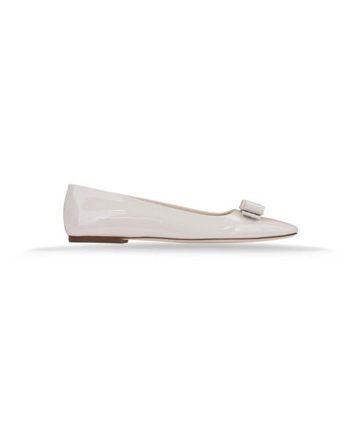 Ferragamo White Square Toe Ballerina Flat
