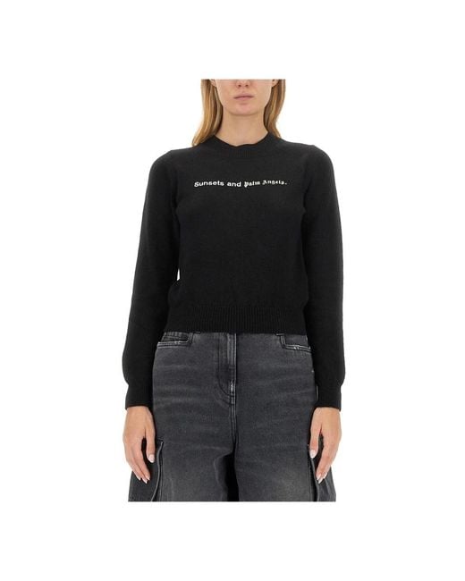 Palm Angels Black Round-Neck Knitwear