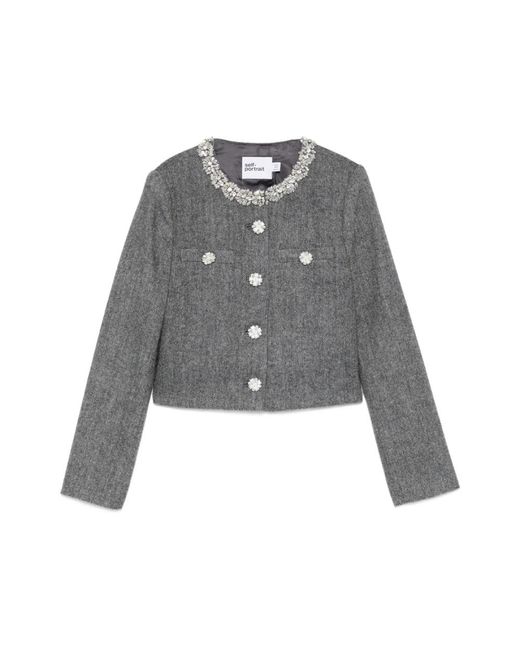 Self-Portrait Gray Tweed Jackets