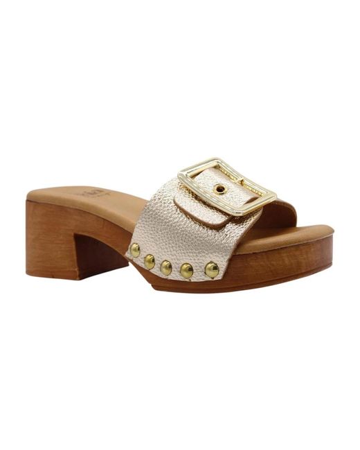 E mia Brown Heeled Mules