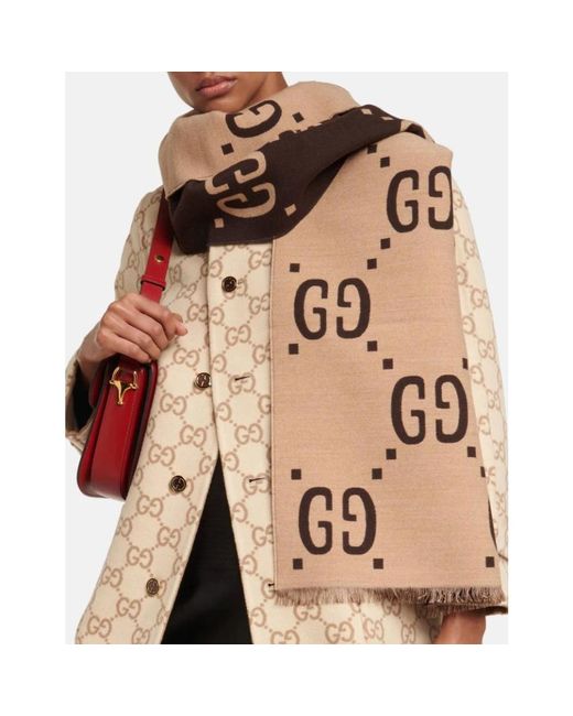Gucci Luxe Zijden En Wollen Jacquard Sjaal in het Natural