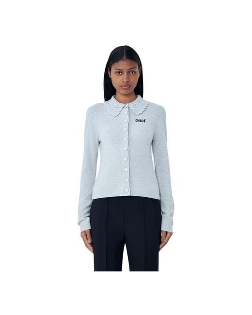 Chloé Truien & Vesten ,Grijs ,Wol Logo Cardigan in het Blue