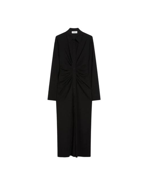 Sportmax Black Button-Cuff Shirred Dress