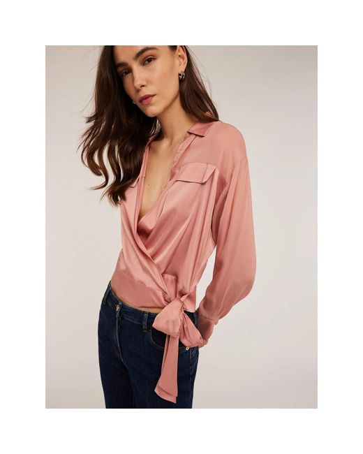 mötivi Overhemden ,Roze ,Satijn Satijnen Blouse Met Overlap in het Pink