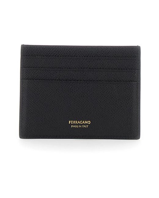 Ferragamo Accessoires ,Zwart ,Leer Zwarte Leren Kaarthouder Met Micro Gancini in het Black voor heren