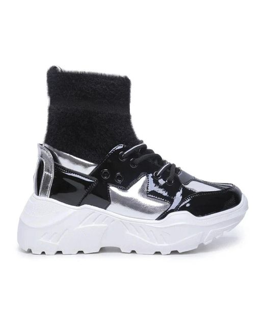 CESARE GASPARI Black Metallic-Sock High-Top Sneakers