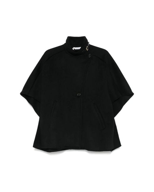 Max Mara Black Schwarzer Kaschmir Hoher Kragen Cape