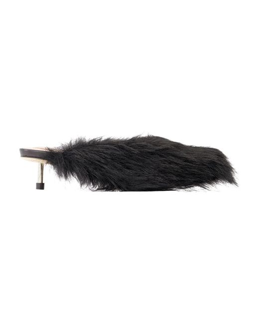 Simone Rocha Black Faux Fur Grip Mule Heel