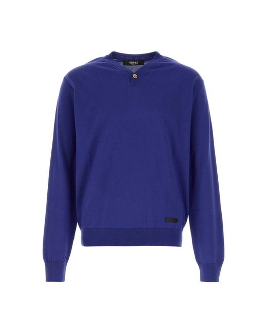 Versace Blue Round-Neck Knitwear for men