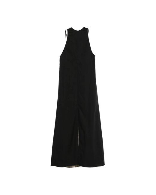 Alysi Kleedjes ,Zwart ,Leer Tailored Stripes Gilet Midi Jurk in het Black