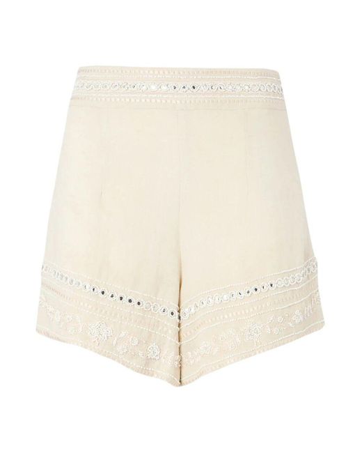 Twinset Natural Bestickte Leinen Shorts