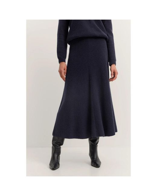 Bugatti Rokken ,Blauw ,Wol Geribbelde Gebreide Rok Met Elastische Tailleband in het Blue