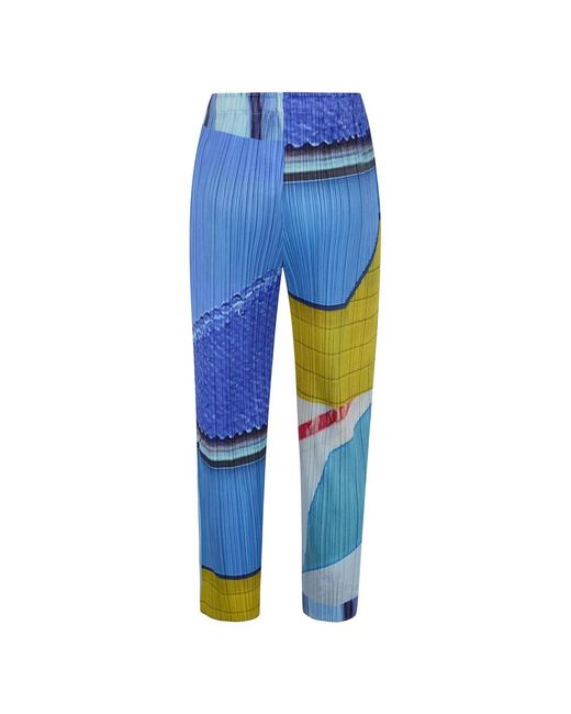 Issey Miyake Blue Striped-Pattern Trousers