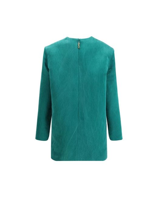 Saint Laurent Green Stonewashed Silk Satin Boxy Dress