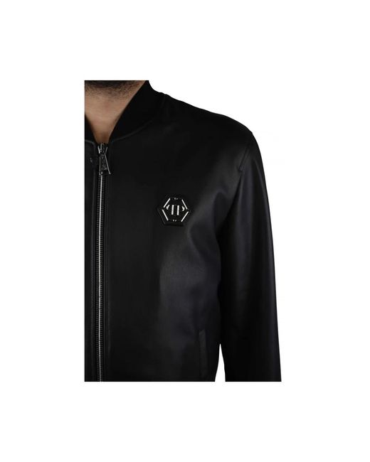 Philipp Plein Leren Bomberjack in het Black voor heren