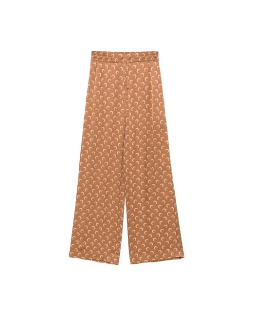 MARINE SERRE Brown Braune Satin-Jacquard-Hose Mit Kordelzug