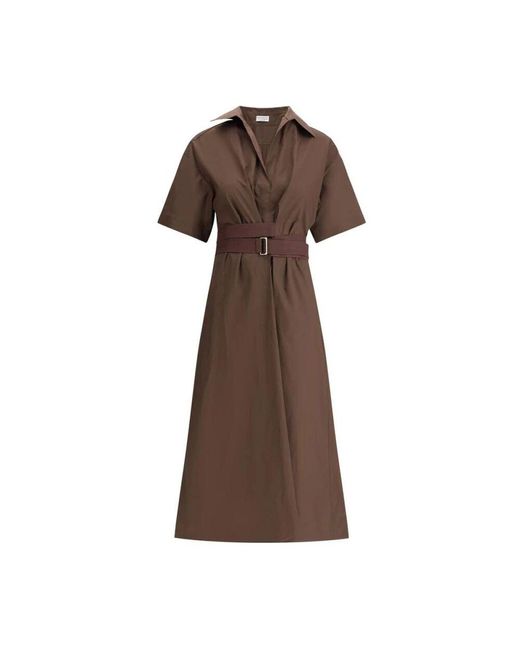 Brunello Cucinelli Brown Baumwoll Midi Hemdblusenkleid