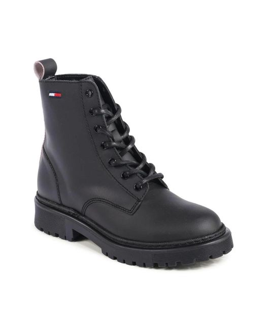 Tommy Hilfiger Zwarte Laceup Enkellaarzen in het Black