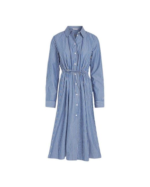 Tommy Hilfiger Blue Gestreiftes Popeline-Hemd-Kleid