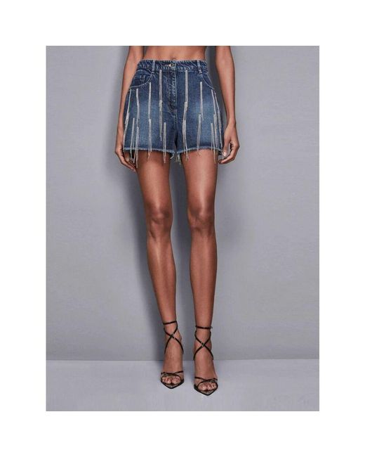 Patrizia Pepe Blue Denim Blaue Low Waist Shorts Mit Strassketten
