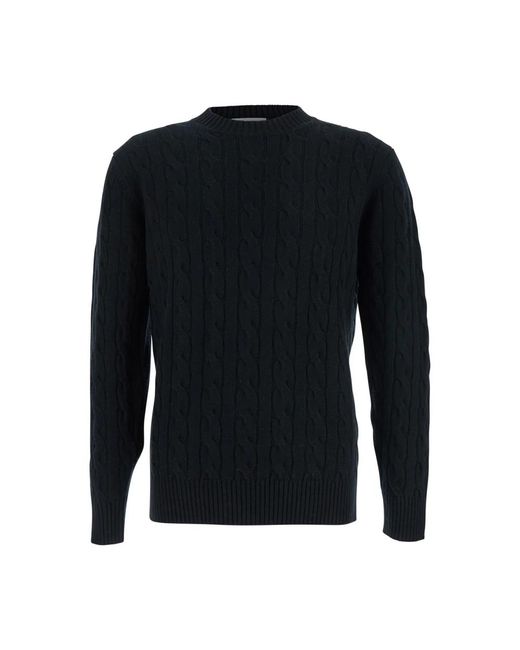 Kangra Herren Schwarzer Geflochtener Rundhalsausschnitt Pullover