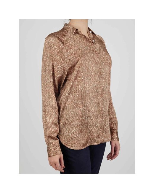 Kiton Geometric Silk Shirt in het Brown