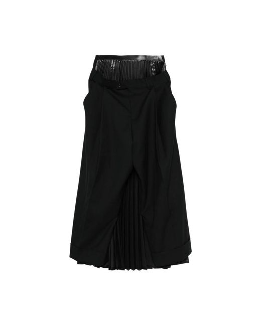 Junya Watanabe Rokken ,Zwart ,Wol Zwarte Wol Plooibroek in het Black