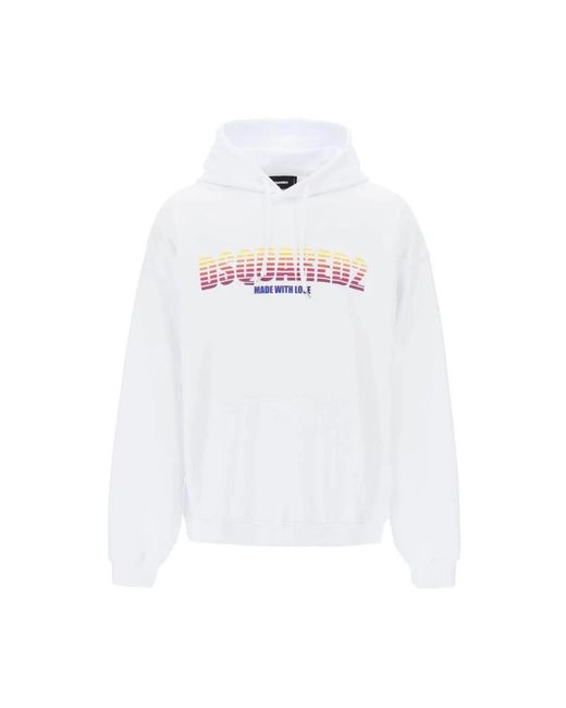 DSquared² Hoodies & Sweatvesten ,Wit ,Katoen Zonsondergangsverloop Logo Hoodie in het White voor heren