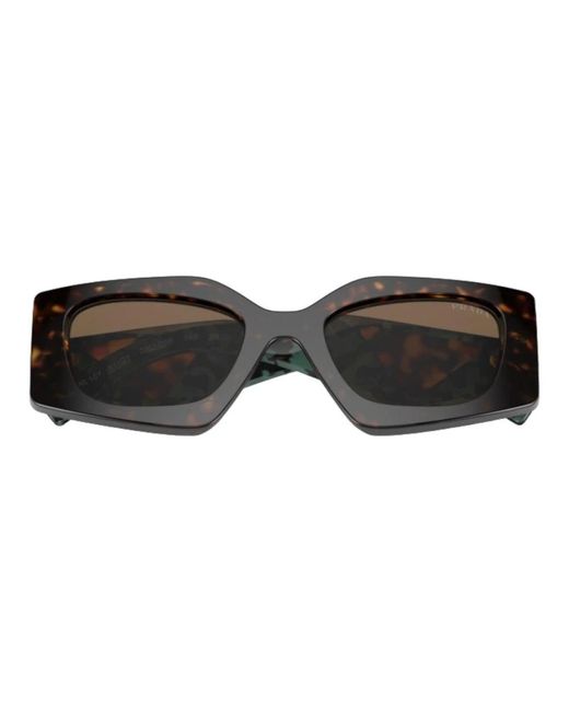 Prada Brown Braune rechteckige sonnenbrille mit grünen details