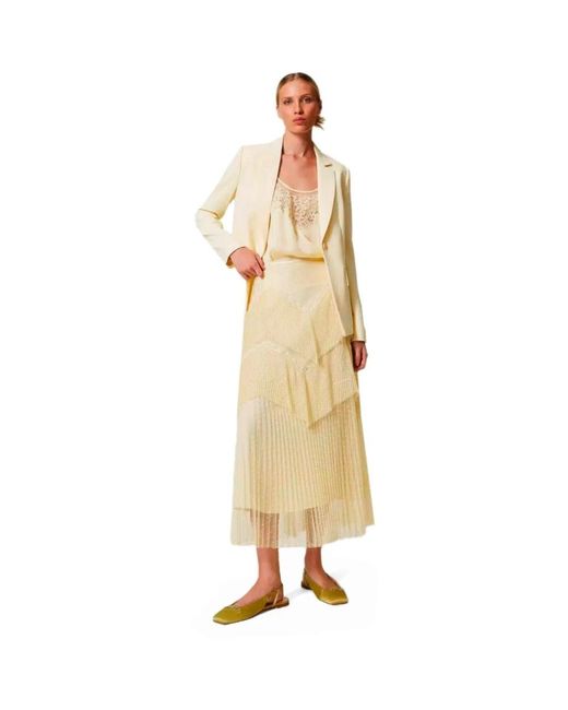 Twinset Yellow Vanille Satin Besticktes Top