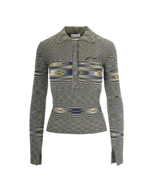 Ganni Gray Round-Neck Knitwear
