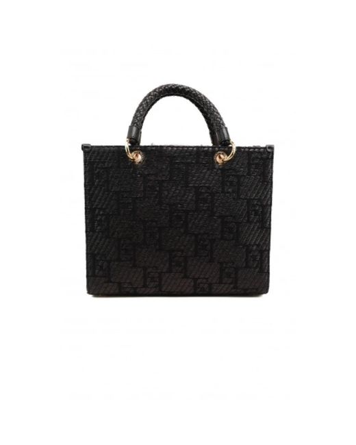 Borsa shopper in rafia con charms di Elisabetta Franchi in Black