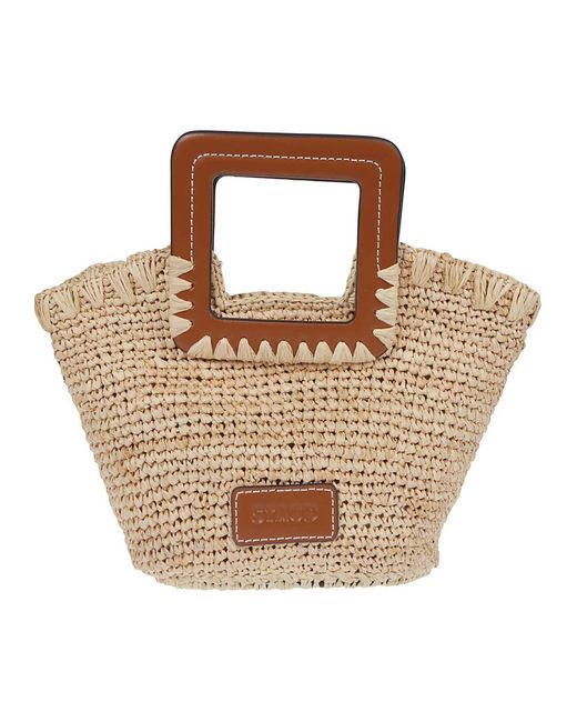 Staud Brown Raffia mini eimer tasche