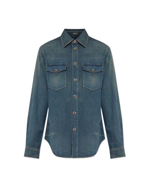 Versace Overhemden ,Blauw ,Denim Denim Shirt in het Blue voor heren