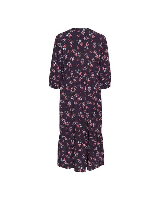 Cream Kleedjes ,Zwart ,Roze En Blauwe Bloemen Jurk in het Purple