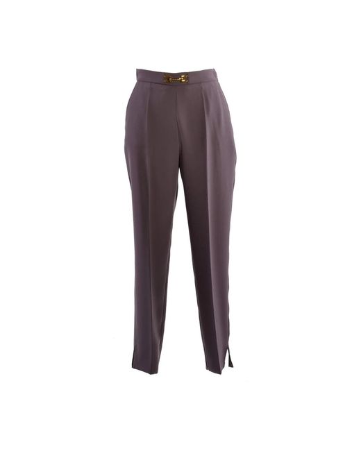 Pantalone viola in tessuto con dettaglio morsetto di Elisabetta Franchi in Purple