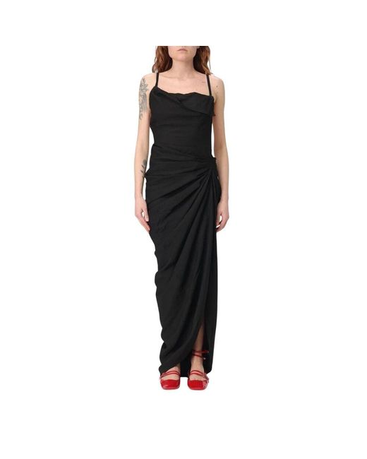 Jacquemus Black Schwarzes Asymmetrisches Midi-Kleid