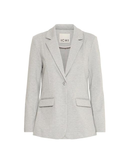 Ichi Jassen ,Grijs ,Leer Grijze Melange Blazer Jas Lange Mouw in het Gray
