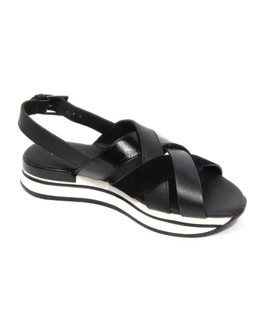 Hogan Schoenen ,Zwart ,Leer Sandalen Met Gekruiste Bandjes in het Black