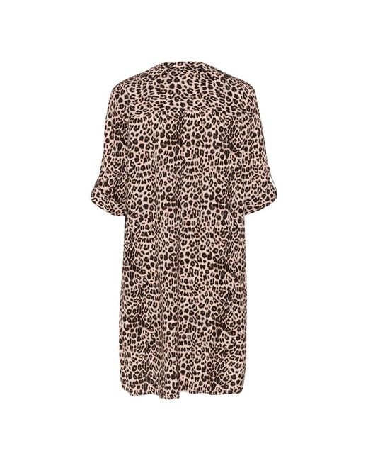 Cream Kleedjes ,Bruin ,Luipaardprint Jurk Met V-Hals in het Natural