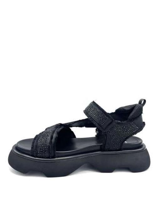 Jeannot Schoenen ,Zwart ,Satijn Zwarte Satijnen Sandalen Met Strass in het Blue
