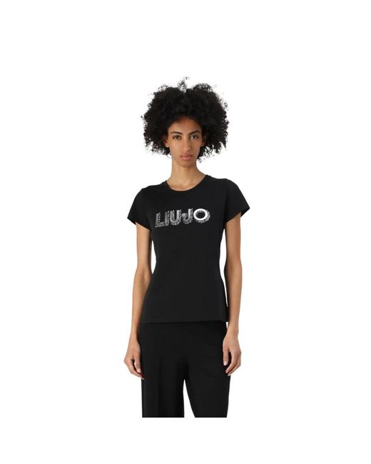 Liu Jo Tops ,Zwart ,Katoen Zwart Katoenen T-Shirt Korte Mouw in het Black